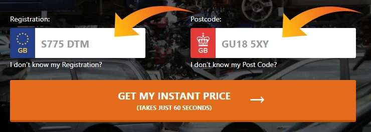 Scrap car quote from with registration and postcode
