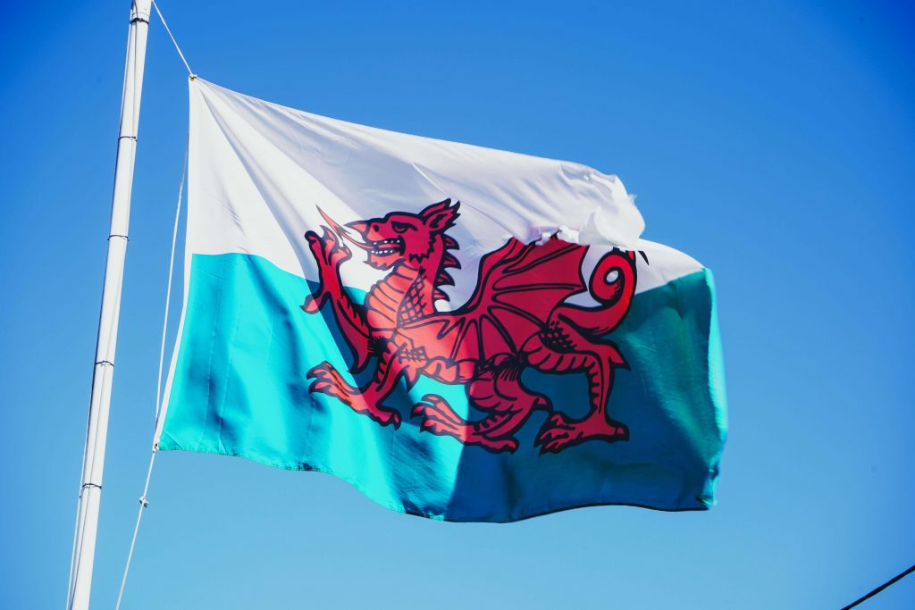 Welsh flag flying on flagpole